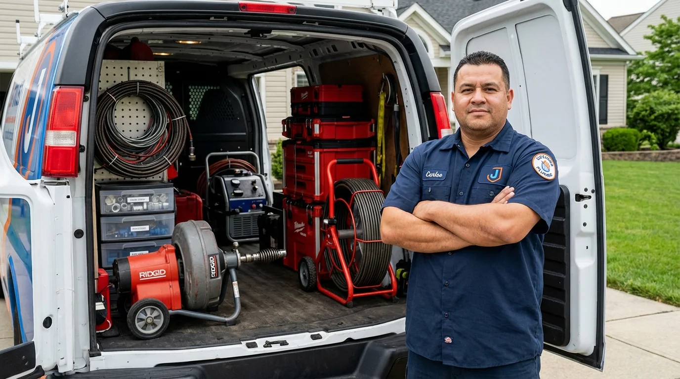 Professional drain cleaning equipment and Johns Plumbing LLC plumber in Beachwood